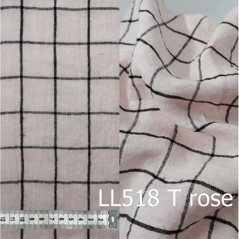 Lniana poszewka na poduszkę| ROSE/BLACK CHECKERED|190g/m2